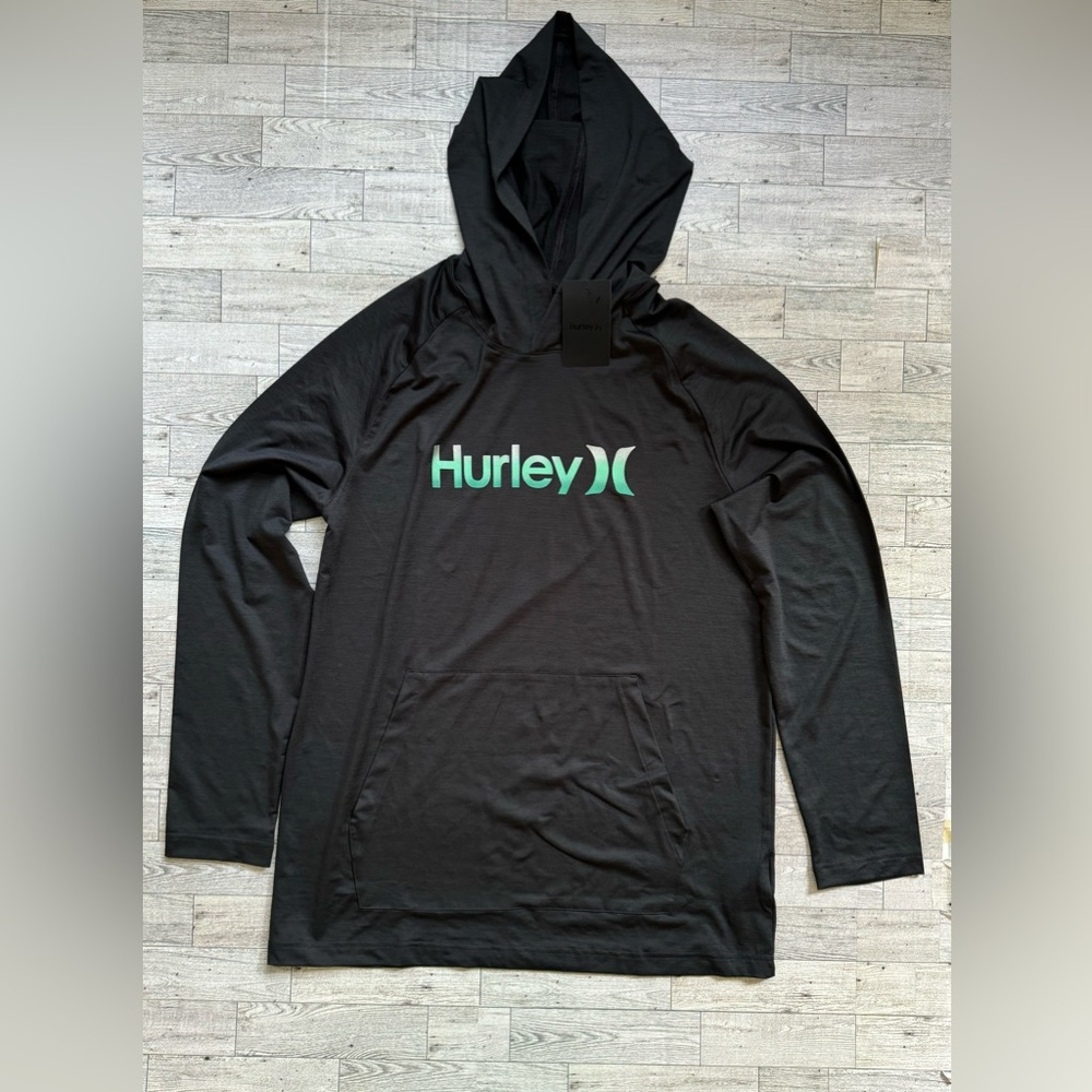 Hurley Mens Long Sleeve Shirt Size L Hooded RashGuard Black Brand New NWT